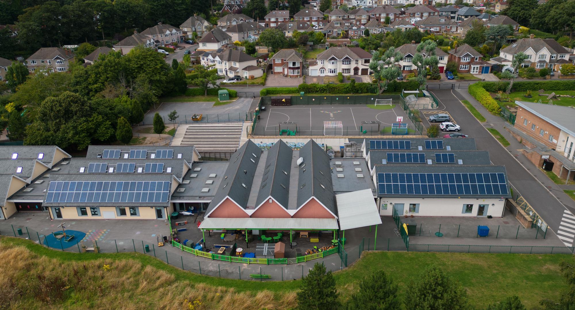 School with solar panels on the roof
