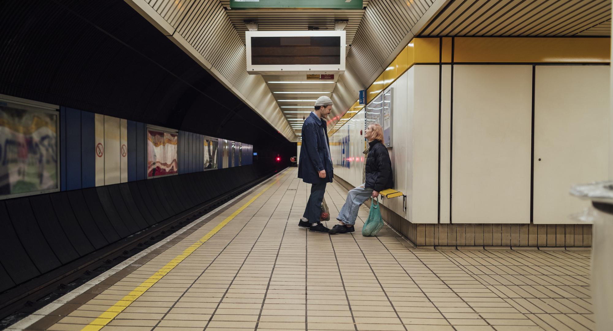 Two people on metro platform