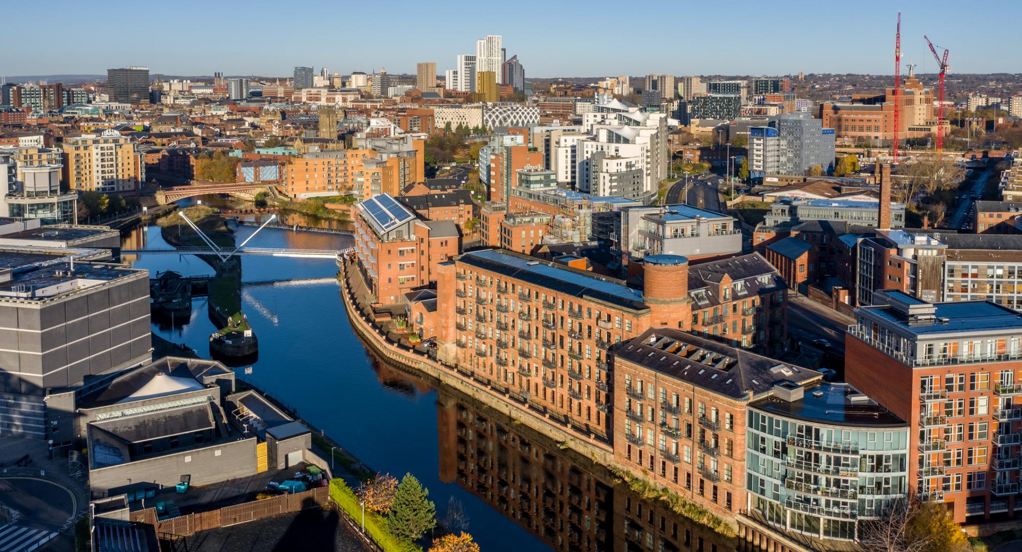 Leeds city centre on a sunny day