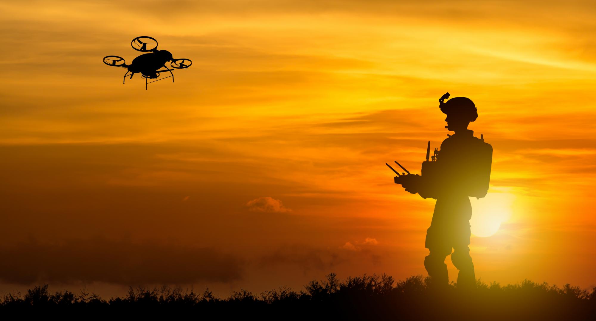 Soldier using a drone