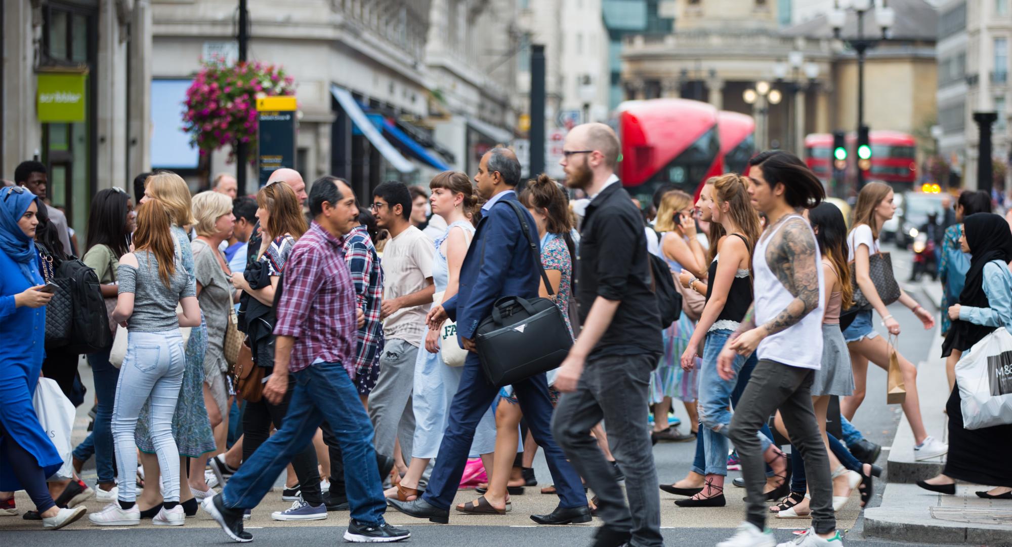 People crossing the road in London