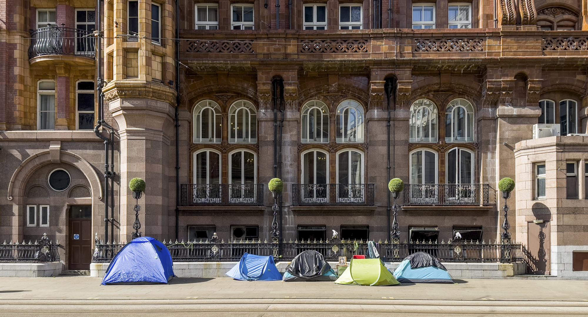 Homeless tents on the street in Manchester