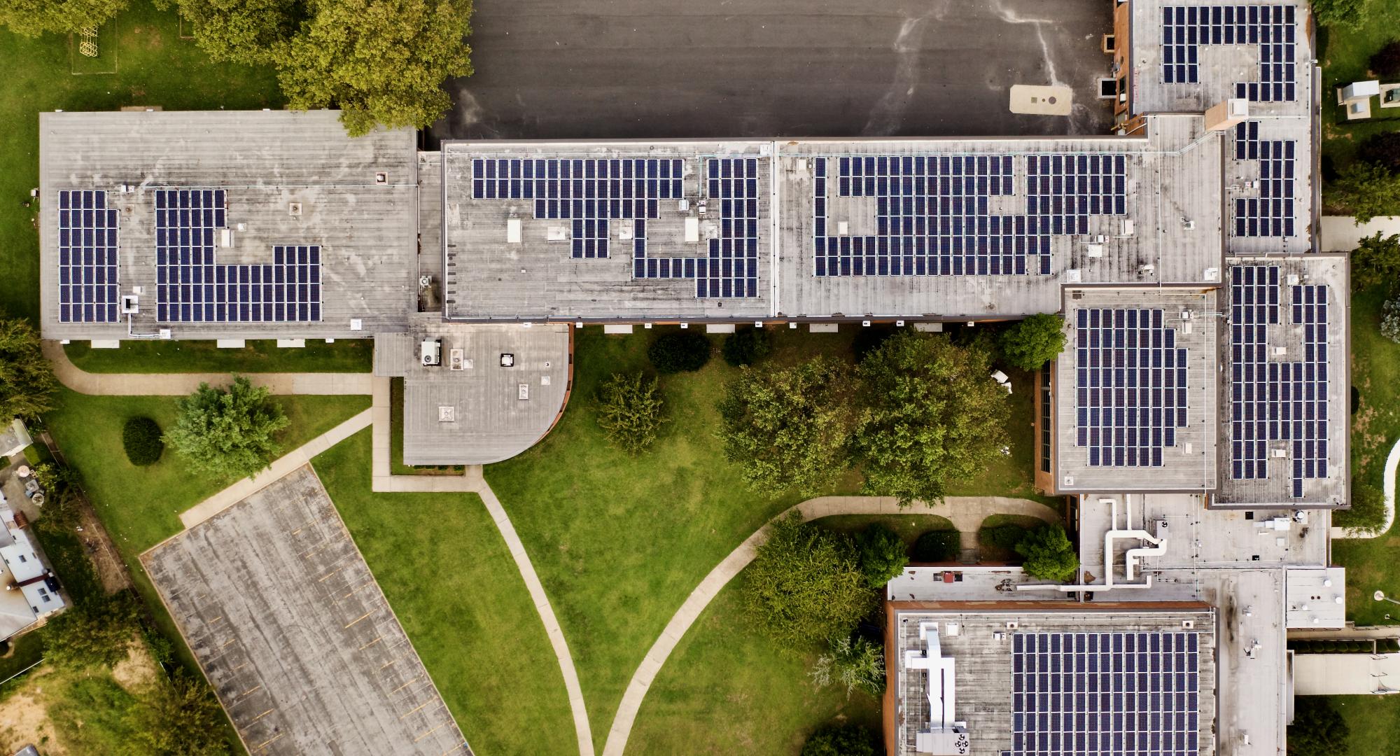 Solar panels on the roof of a public building