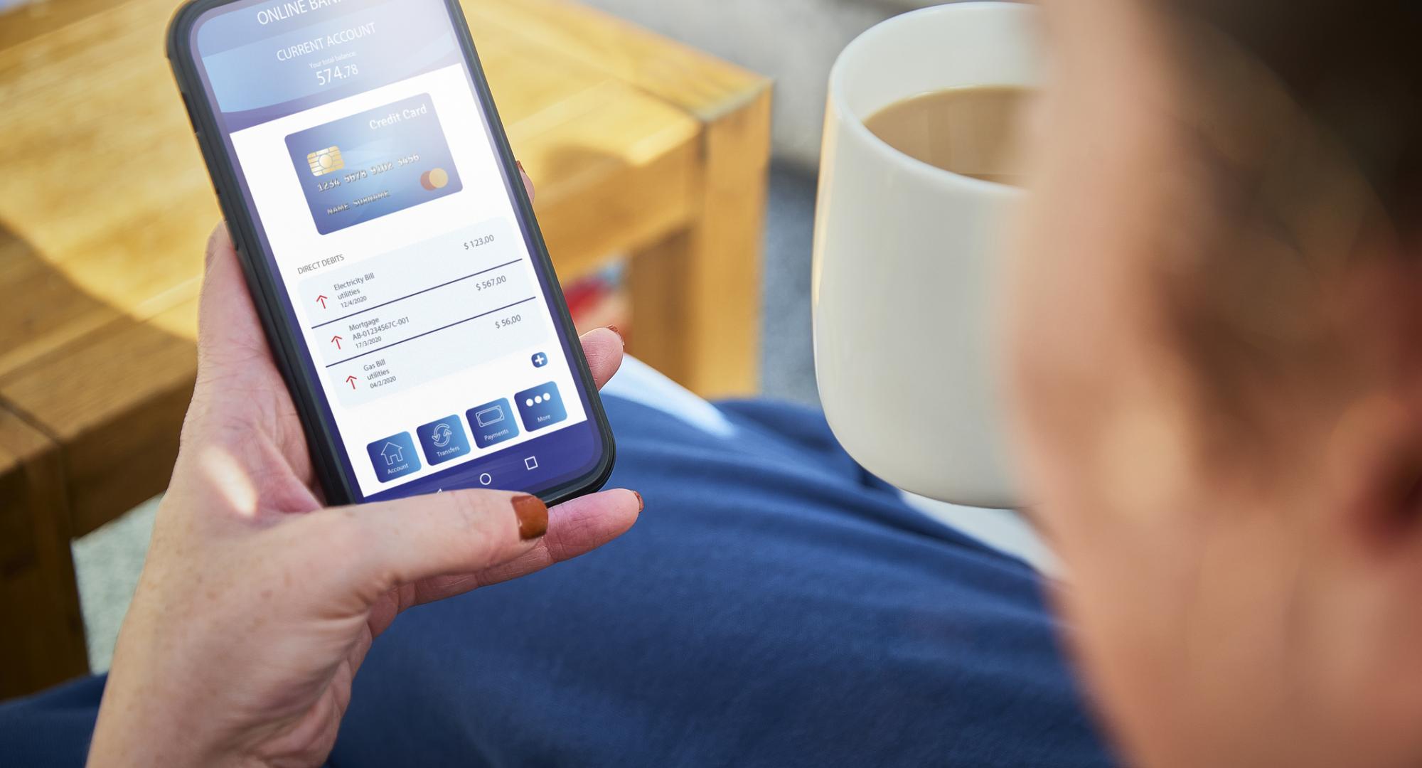 Woman using her banking app