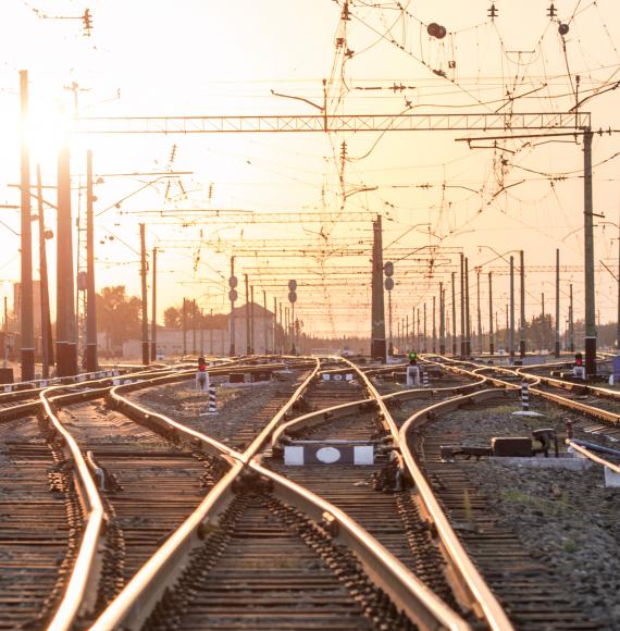 train tracks in the sunset