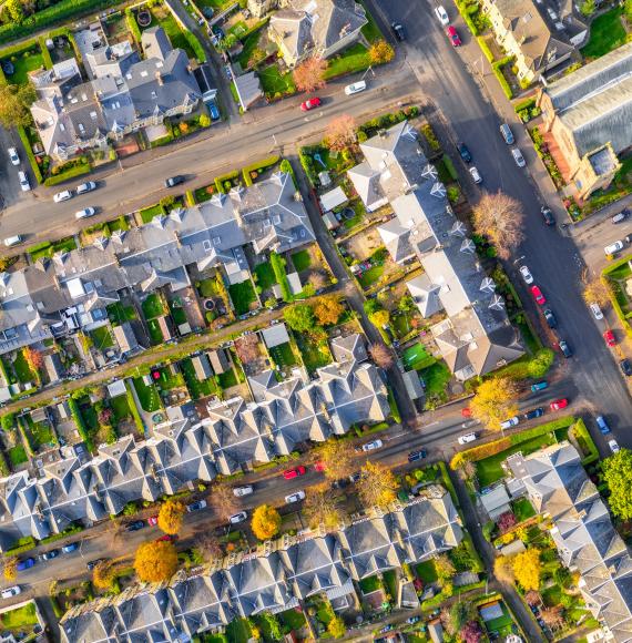 Birds eye view of housing estate