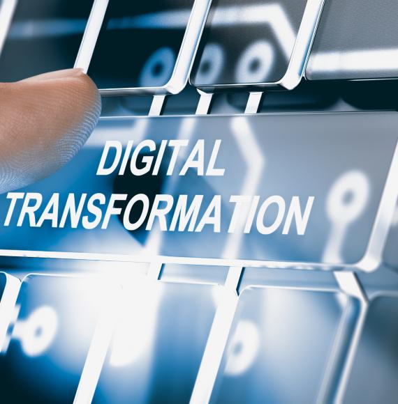 Graphical representation of a button with "digital trasnformation" written on it.