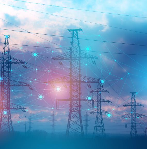 Electric power lines, with graphics overlayed.