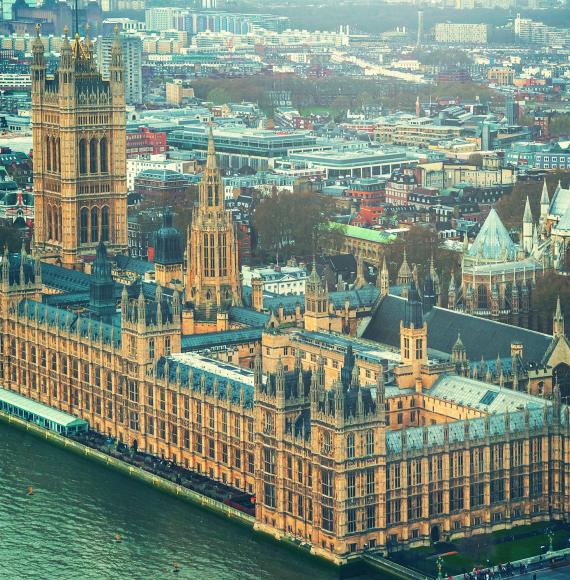 Big Ben and the House of Parliament in London taken from a drone.