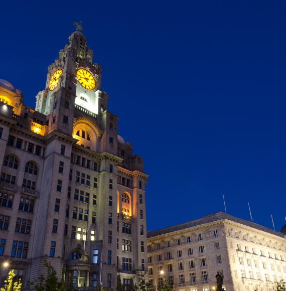 Royal Liver Building at night, Liverpool.