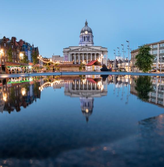 Nottingham City Hall at night.