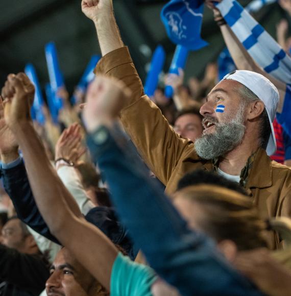 Sports fans cheer in stadium