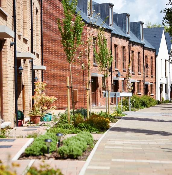 Sweeping image of typical British new build homes