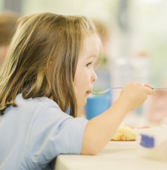 Child eating school dinner 