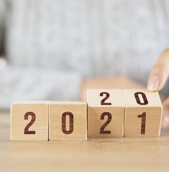 Woman turns over from 2020 to 2021. 