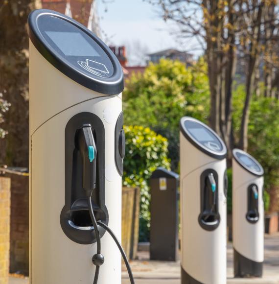 Electric vehicle charging points in the street. 