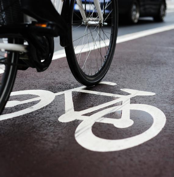 Bike wheels visible on a bike lane