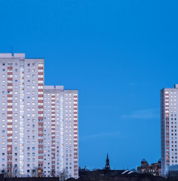 High rise tower blocks in the skyline.