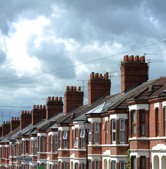 Row of houses on street. 