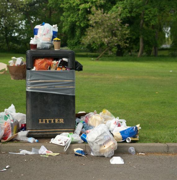 Overflowing litter bin