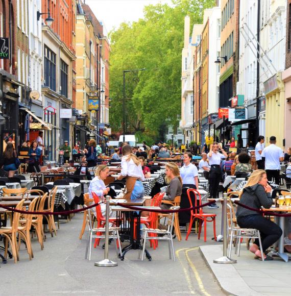 Outdoor seating in Soho, London