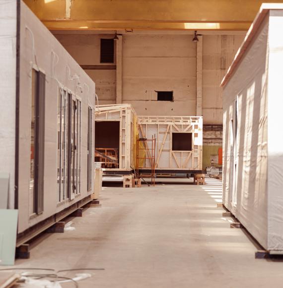 Prefabricated buildings in a factory
