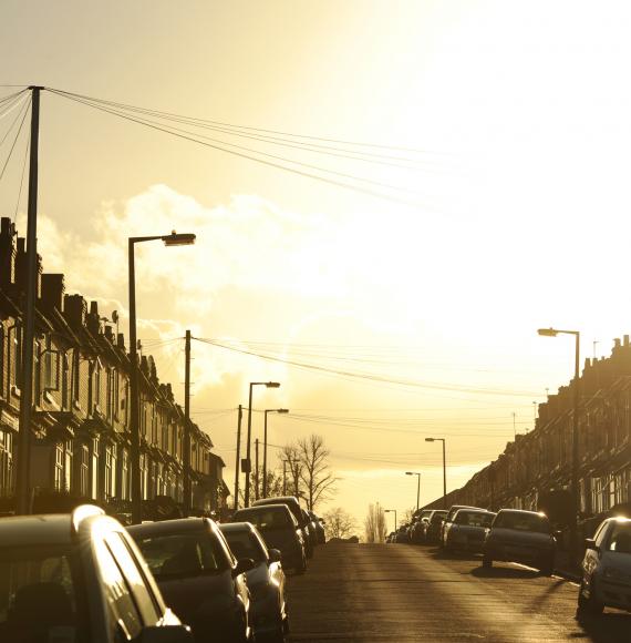 Street at sunset in Birmingham