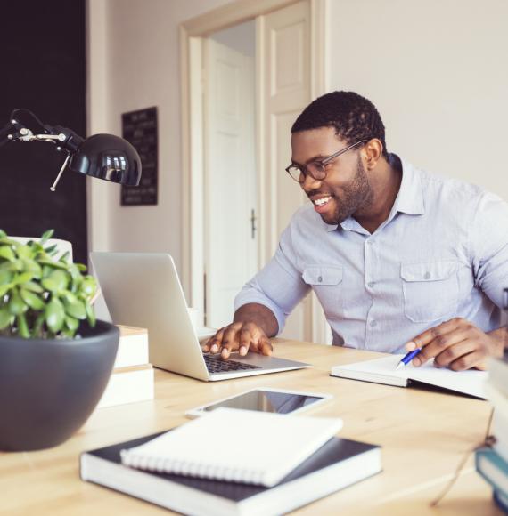 Man working remotely from a home office