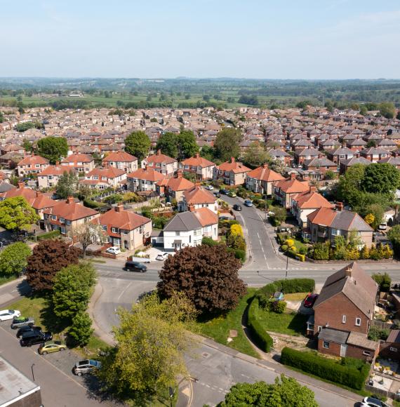 Aerial view of a housing estate in Harrogate