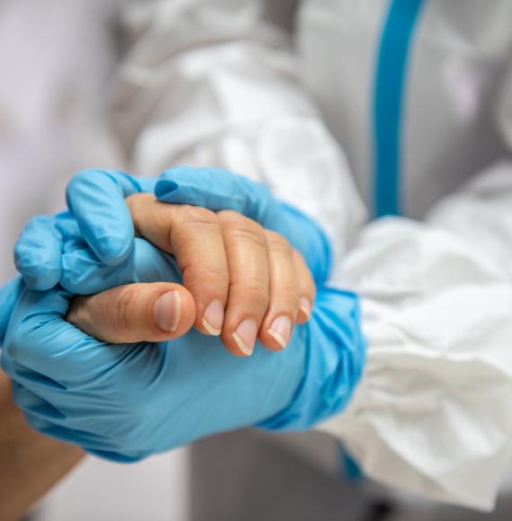 Care worker supporting patient