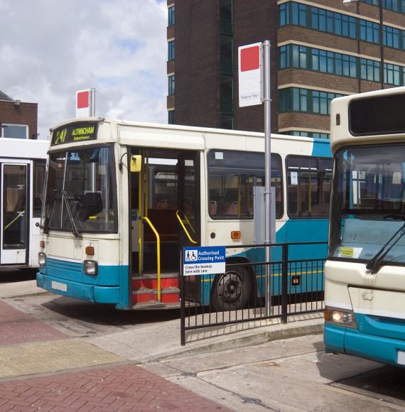 UK buses of various ages in Altrincham