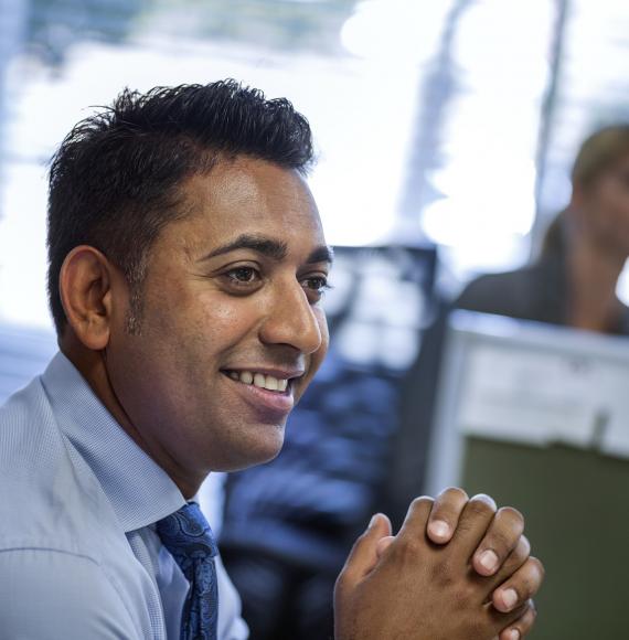 UK office worker smiling