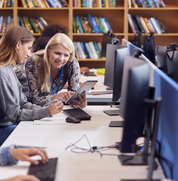 People working in a public library