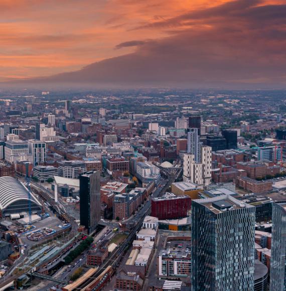 Aerial view of manchester city centre