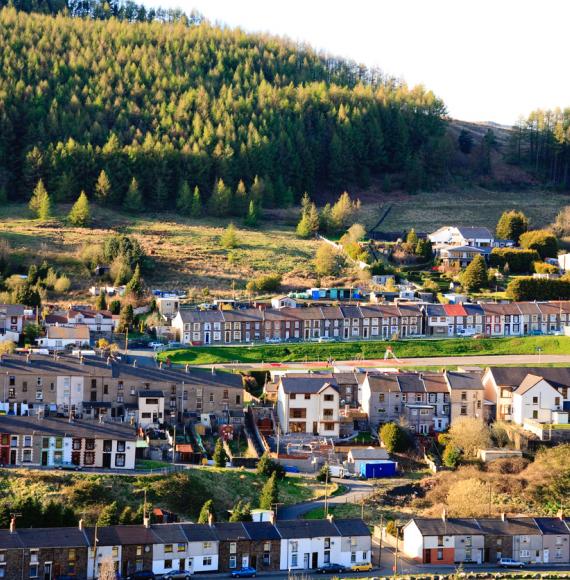 View of houses in South Wales, in the countryside