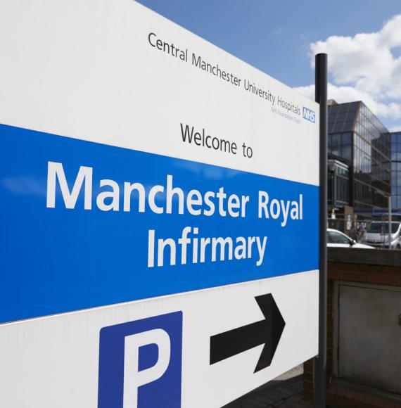Sign at the entrance to Manchester Royal Infirmary