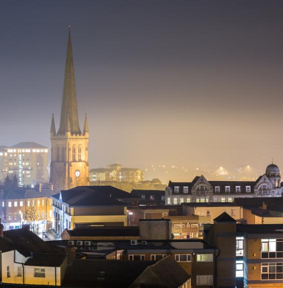 View of Wakefield skyline at night