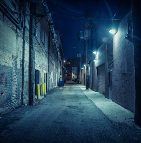 A dark street at night