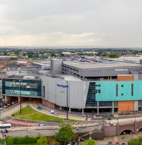 Aerial view of Doncaster town centre