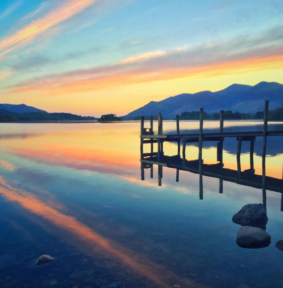 Sunset view over a lake in the Lake District