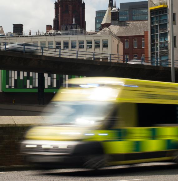 Ambulance speeding outside Birmingham Children's Hospital
