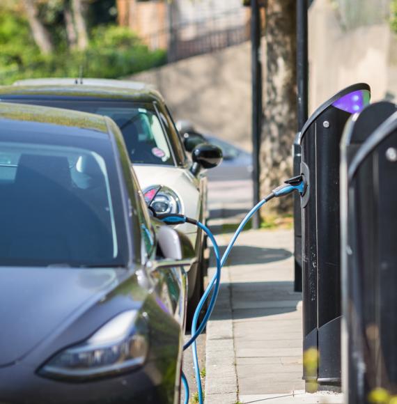 Electric vehicles being charged in London