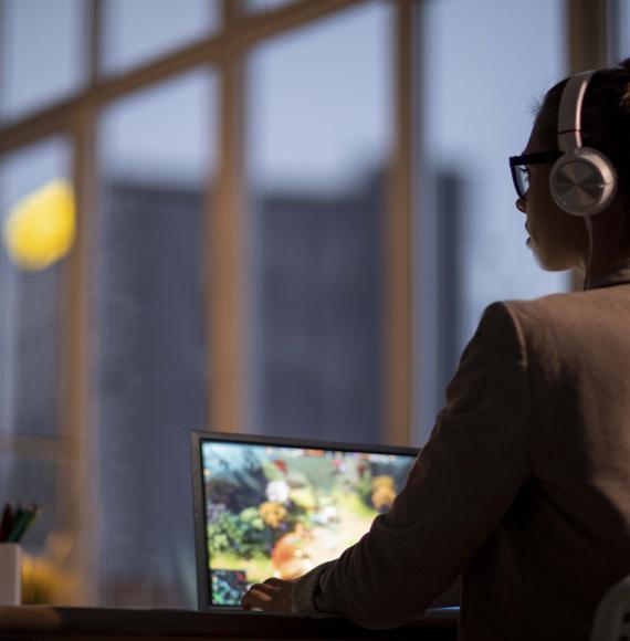 Woman using Acer computer 