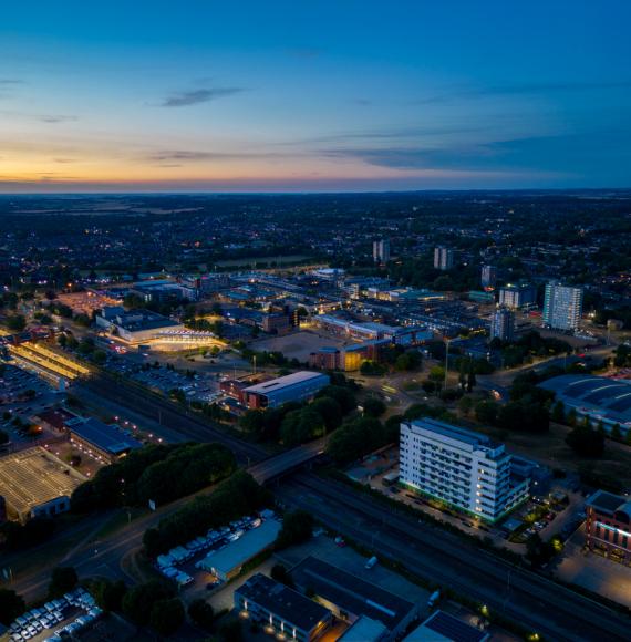 Aerial photo of Stevenage at night
