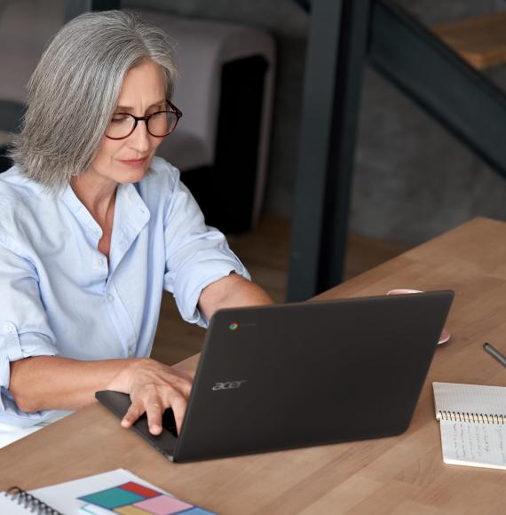 Woman using an Acer computer for business