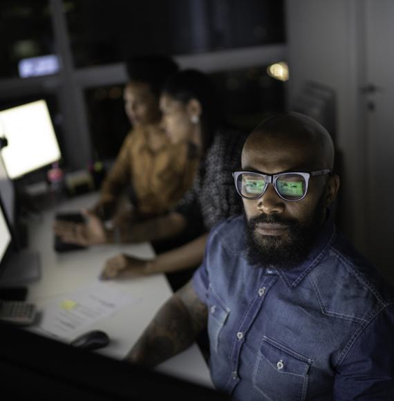 Businessman working late in the office