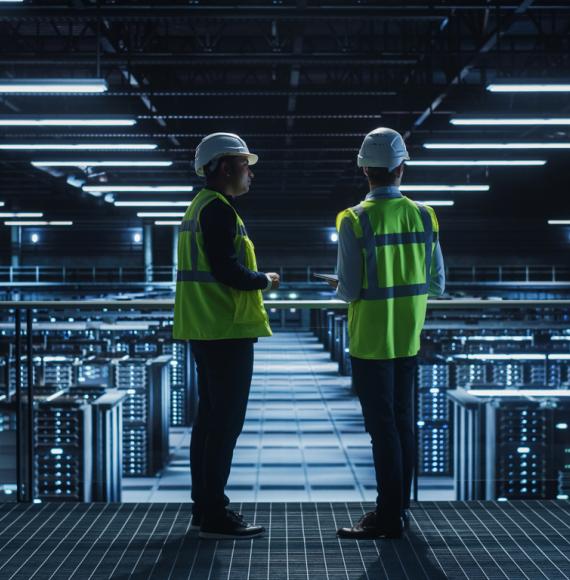 Two people standing in a datacentre