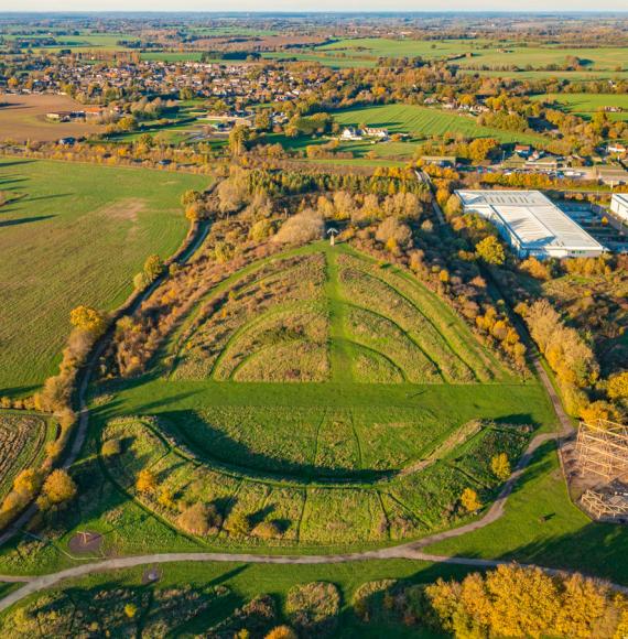 Aerial photo from a drone of the Bird of Freedom sculpture in Great Notley Country Park, Braintree, Essex, UK