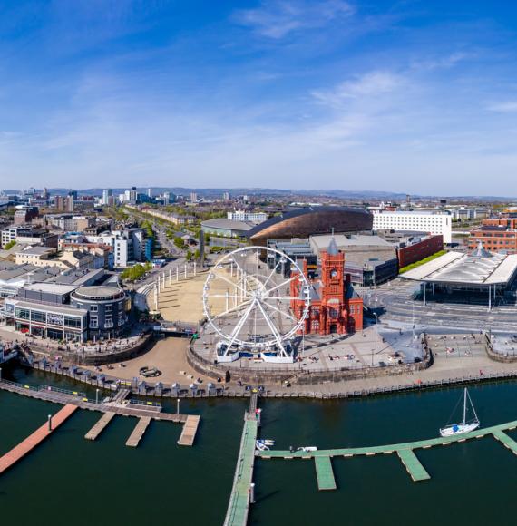 Panorama of Cardiff Bay on a sunny day