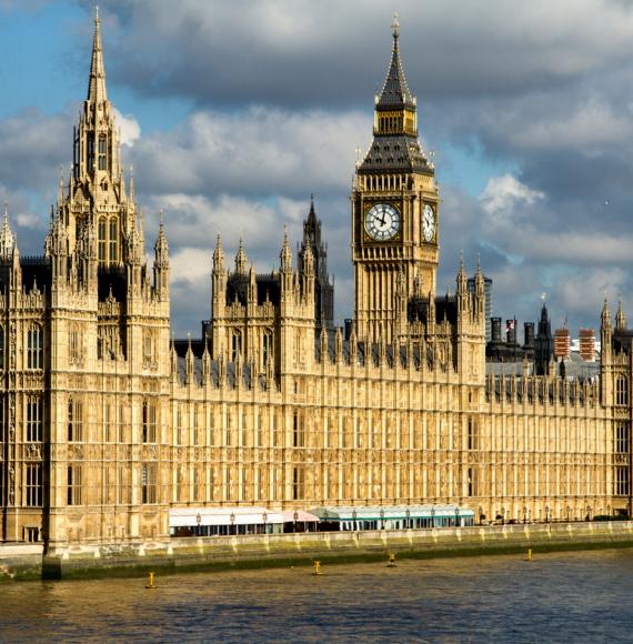 Wide shot of the Houses of Parliament in daylight